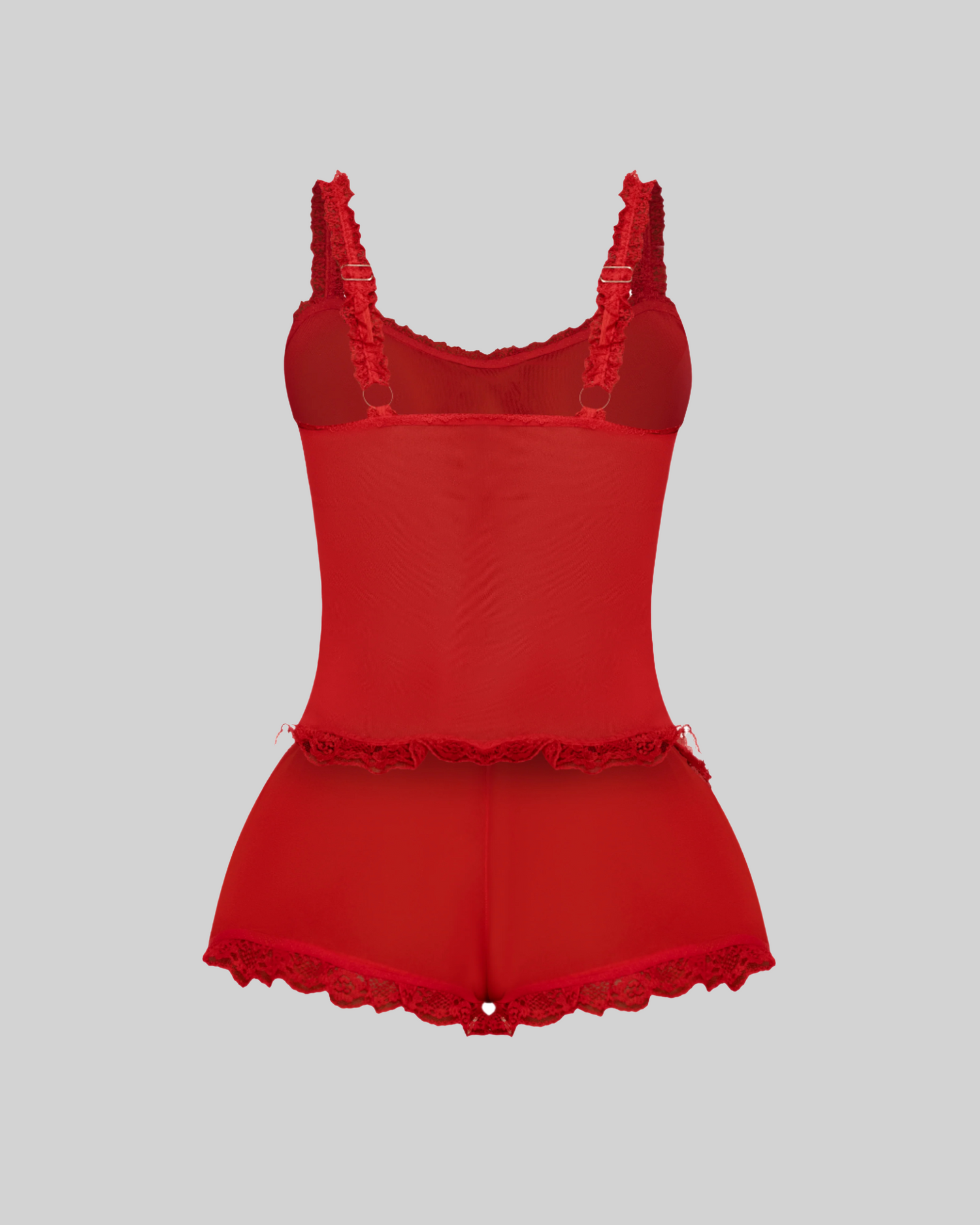 LOVE ME NOT SCALLOPED MESH SHORTS (CHERRY)