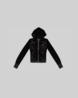 VELOUR PLUSH TRACKSUIT JACKET WITH FUR - BLACK [FINAL SALE] thumbnail 4