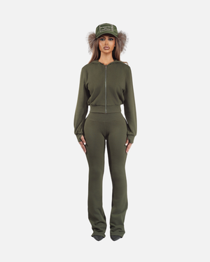 COZY LOUNGE ZIP HOODIE (ARMY GREEN)