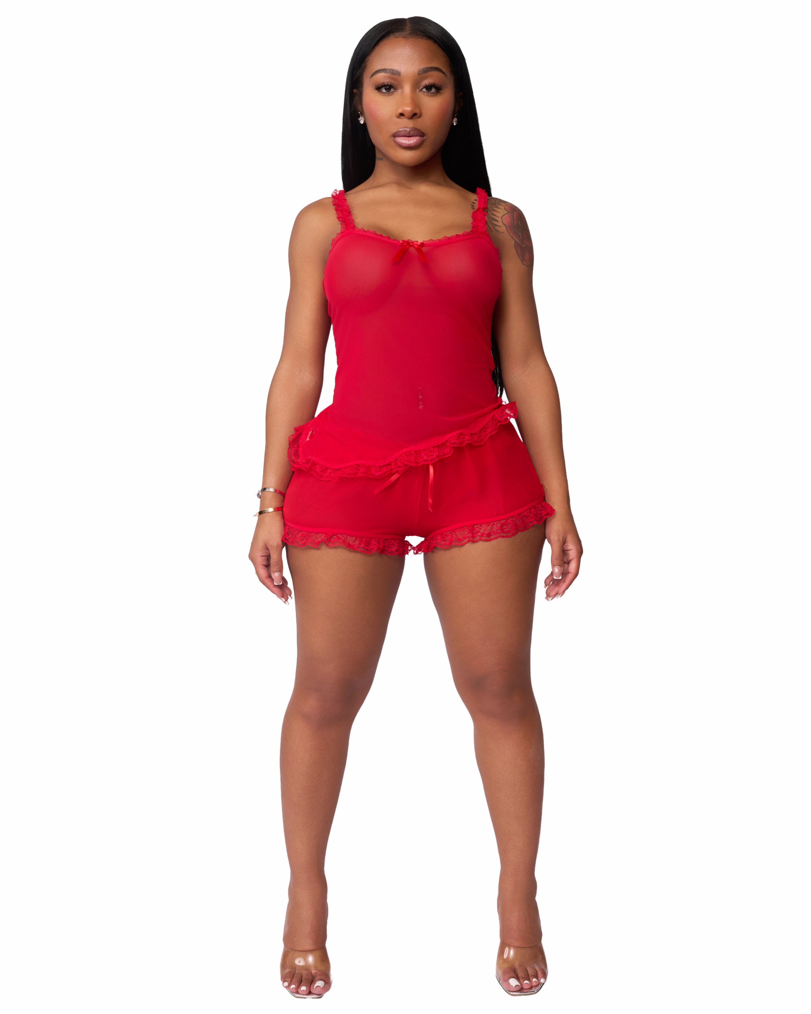 LOVE ME NOT SCALLOPED MESH TOP (CHERRY)