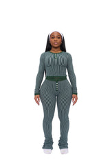 STRIPED THERMAL FLARE PANTS (GREEN)