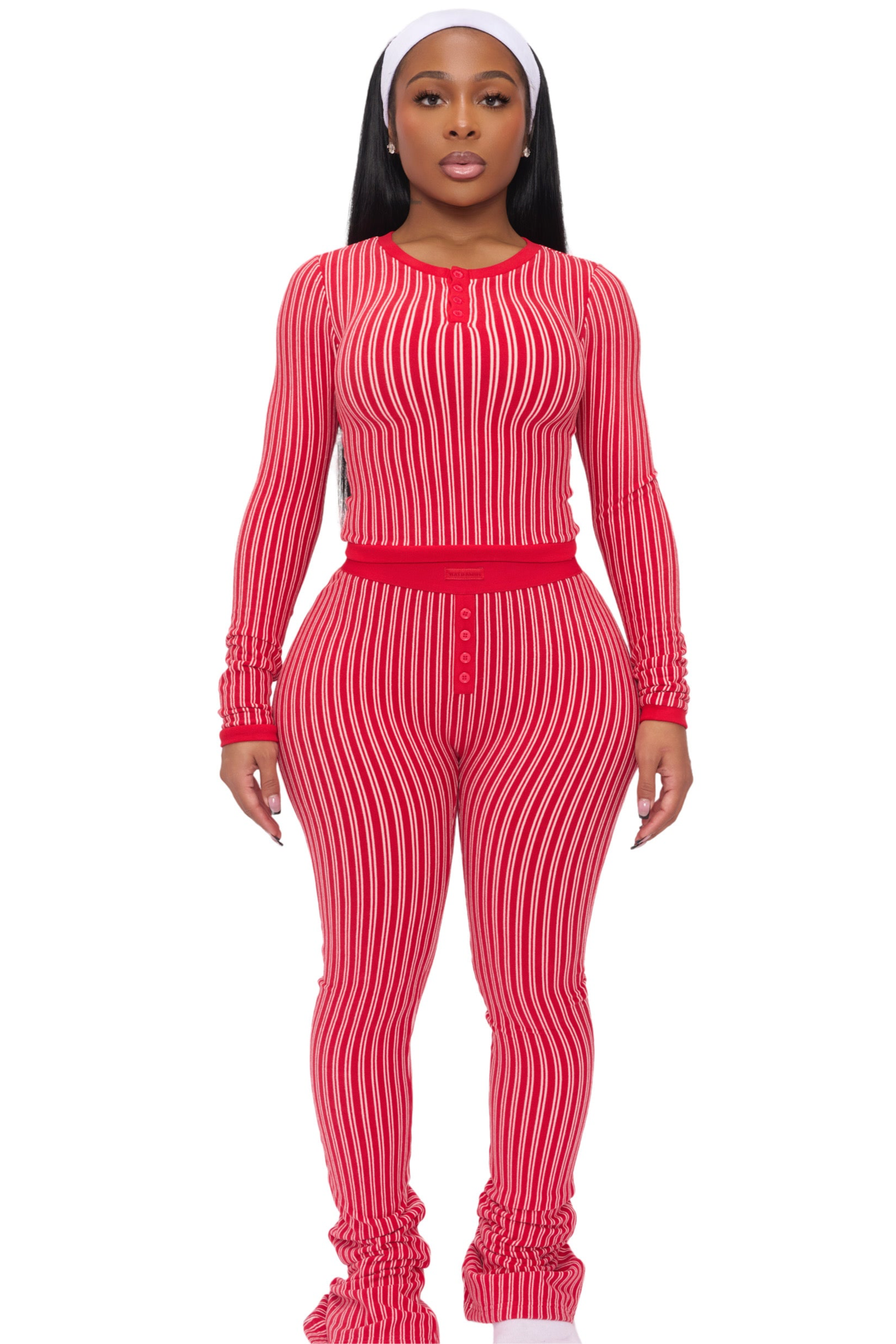 STRIPED THERMAL FLARE PANTS (RED)