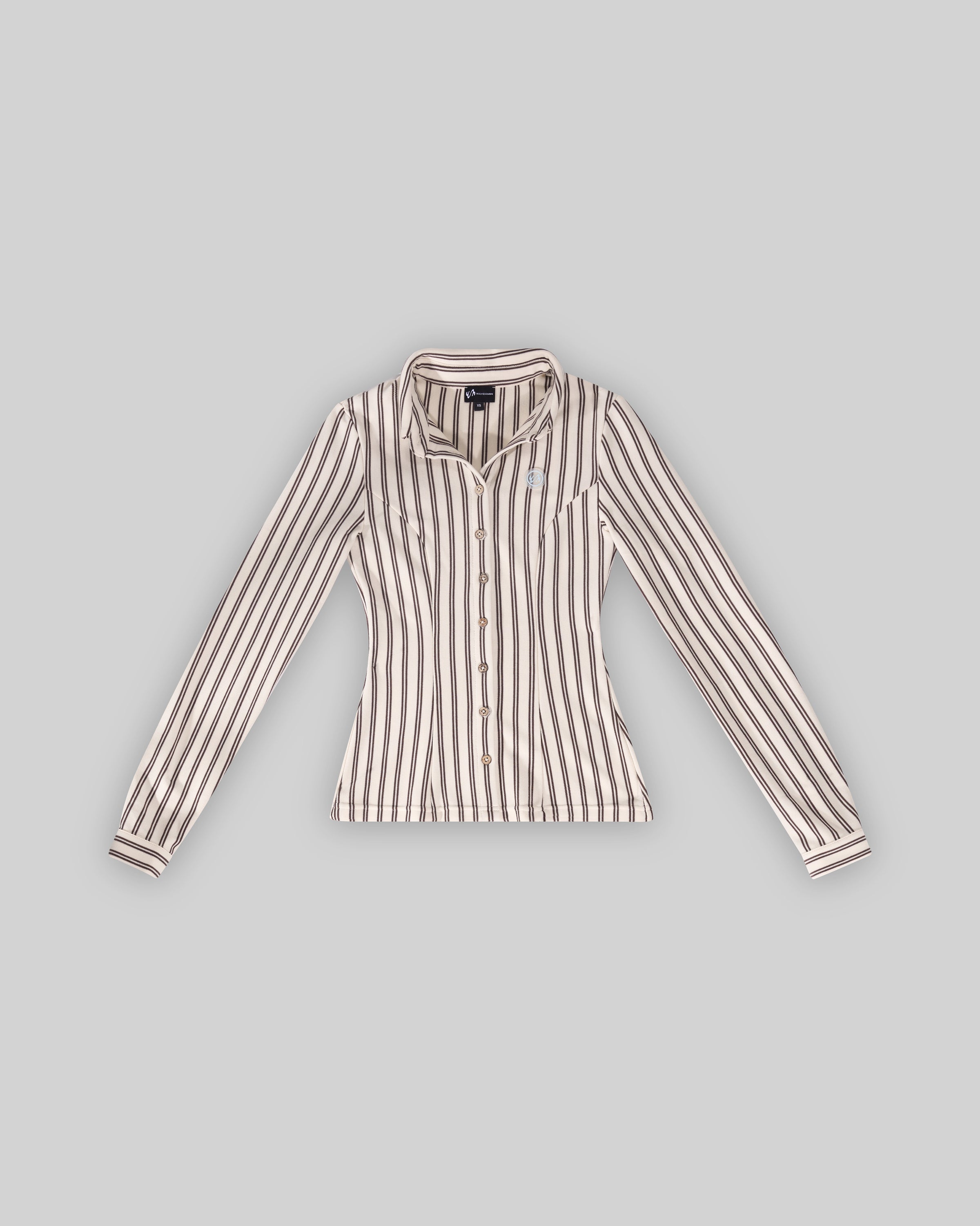 STRIPED V BUTTON TOP (VANILLA)